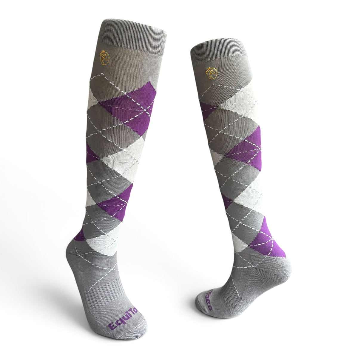 EquiToes Adults Classic Riding Sock Grey and Purple Argyle