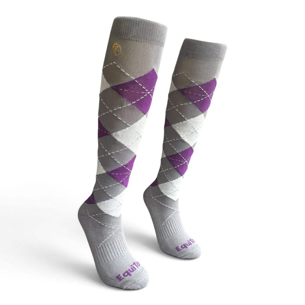 EquiToes Adults Classic Riding Sock Grey and Purple Argyle