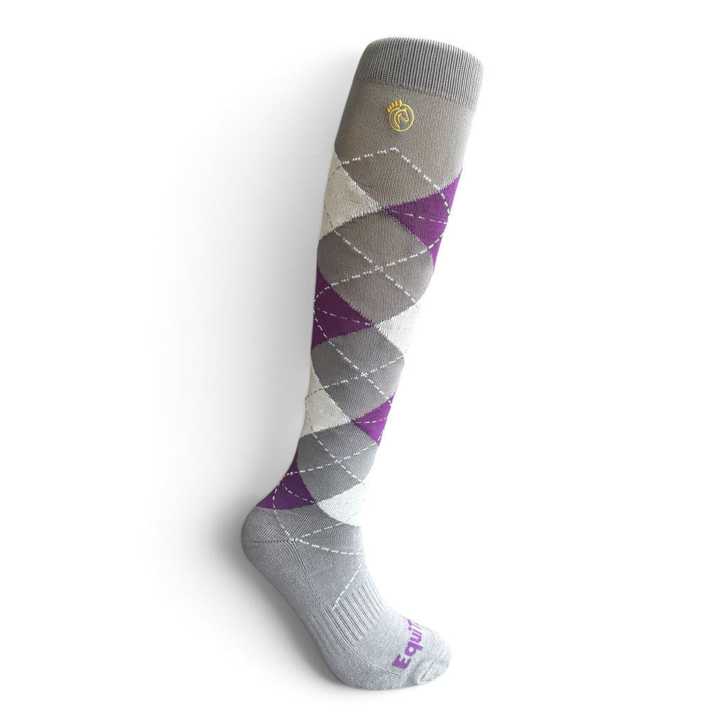 EquiToes Adults Classic Riding Sock Grey and Purple Argyle