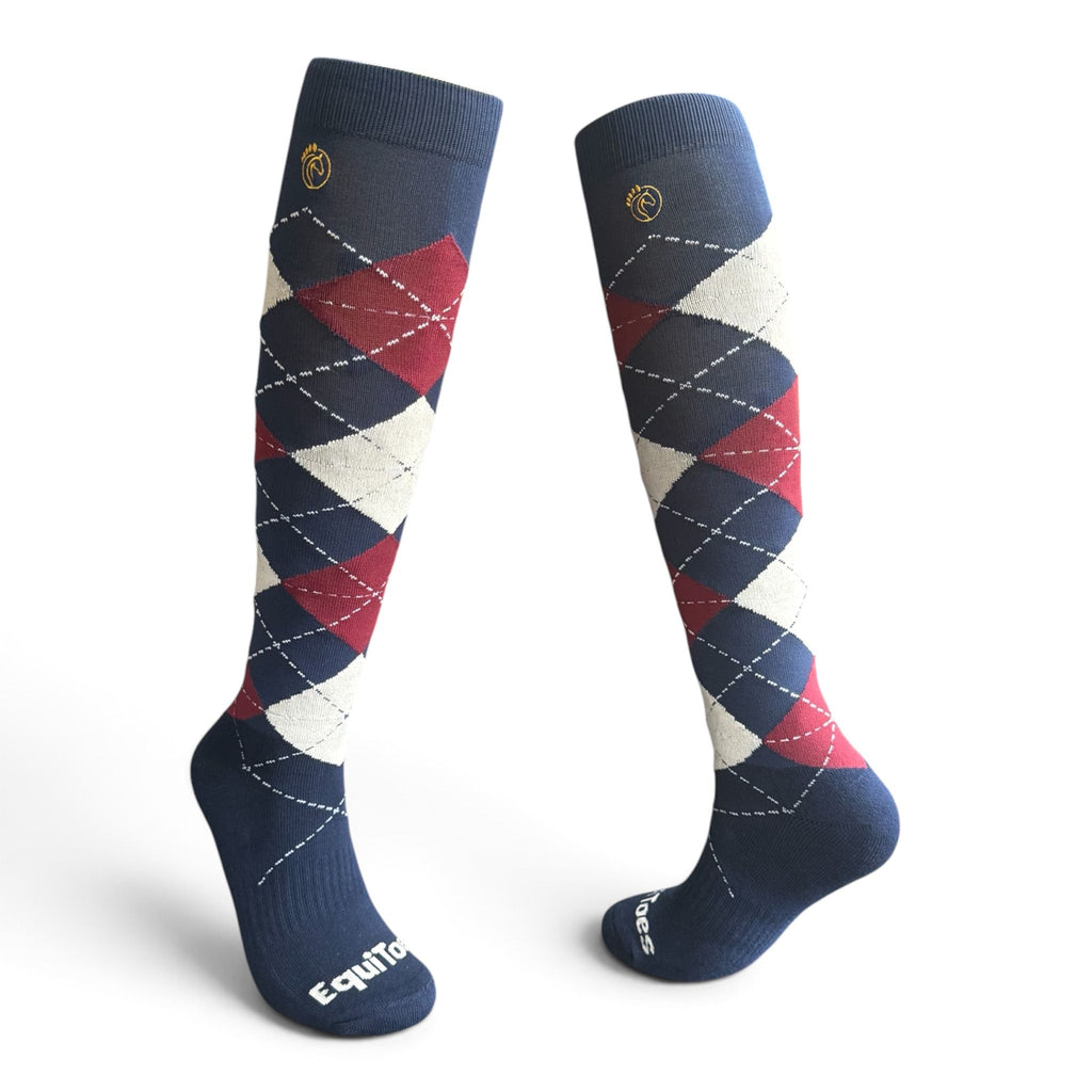 EquiToes Adults Classic Riding Sock Navy, Cream and Burgundy Argyle