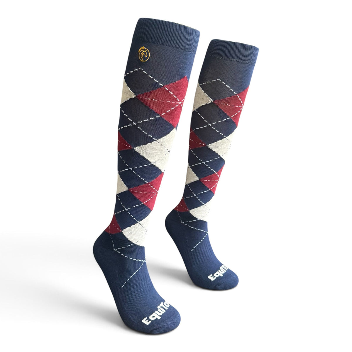 EquiToes Adults Classic Riding Sock Navy, Cream and Burgundy Argyle