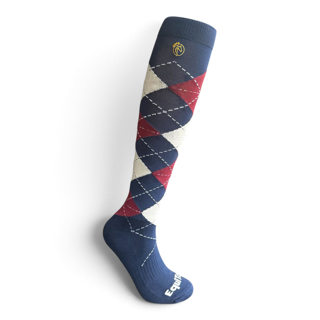 EquiToes Adults Classic Riding Sock Navy, Cream and Burgundy Argyle