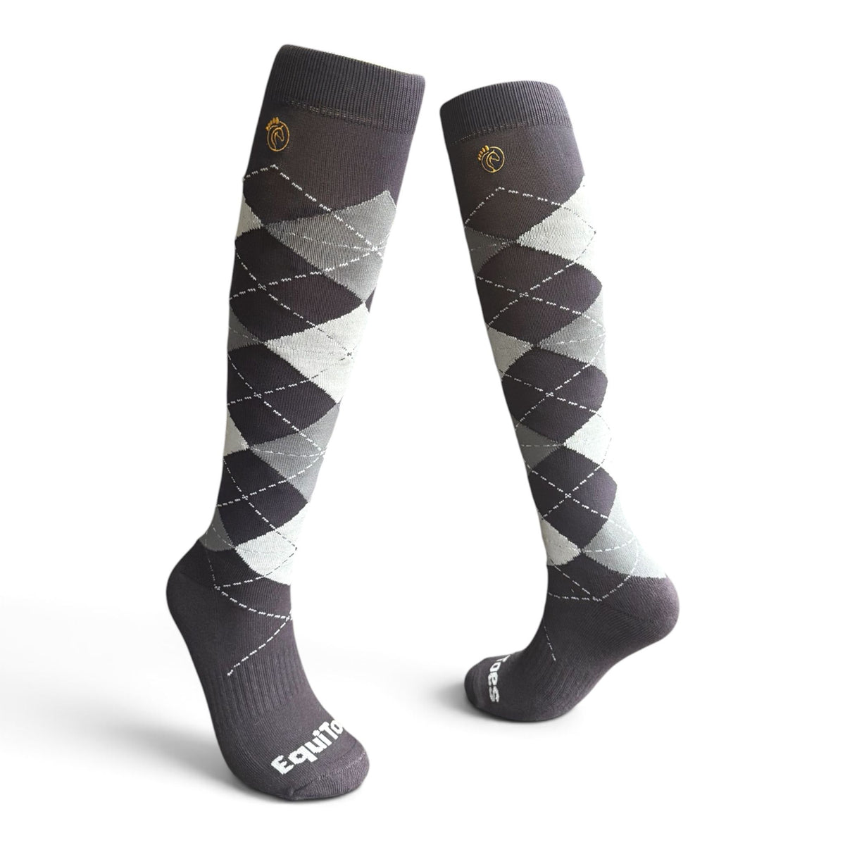 EquiToes Adults Classic Riding Sock Charcoal and Silver Argyle