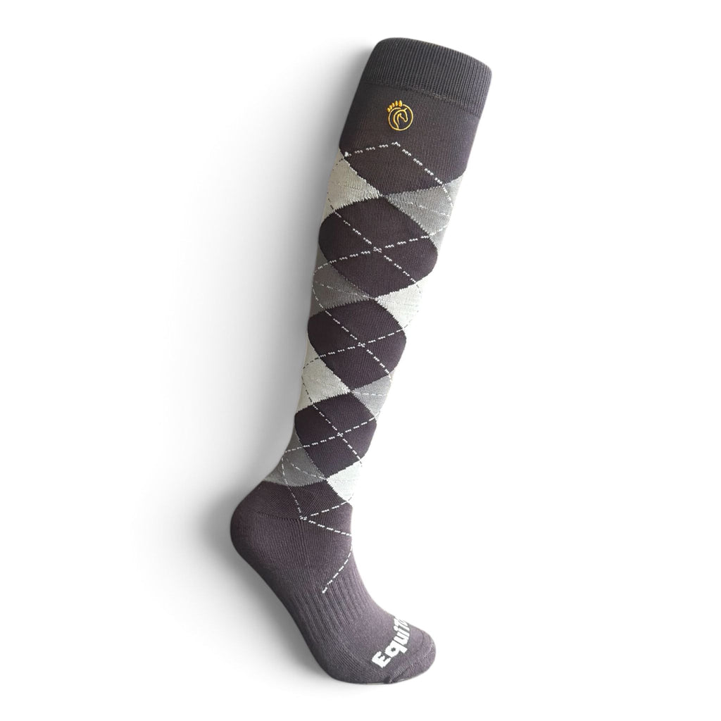 EquiToes Adults Classic Riding Sock Charcoal and Silver Argyle
