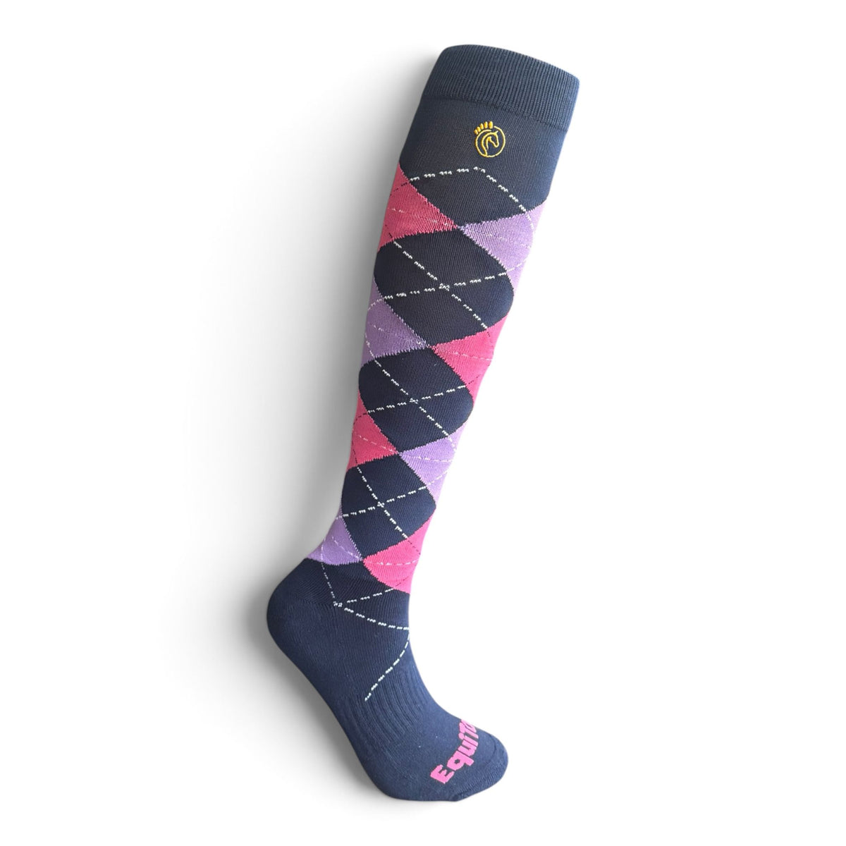 EquiToes Adults Classic Riding Sock Navy and Pink Argyle