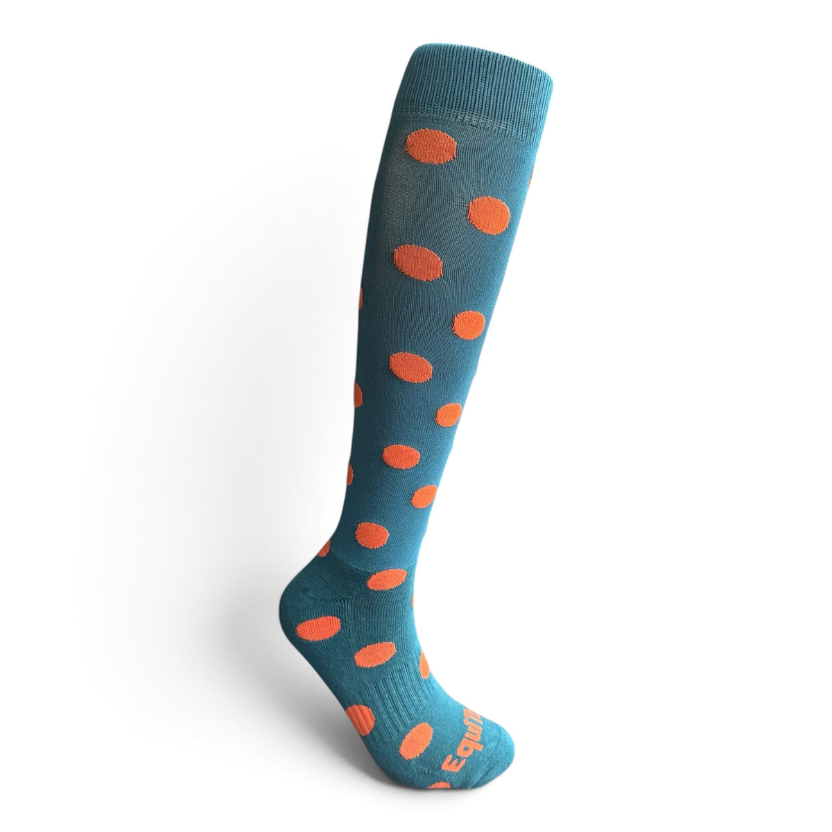 EquiToes Adults Classic Riding Sock Petrol Blue and Burnt Orange Polka dots