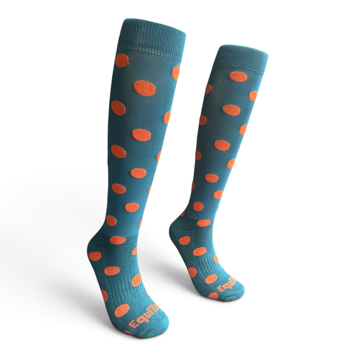 EquiToes Adults Classic Riding Sock Petrol Blue and Burnt Orange Polka dots