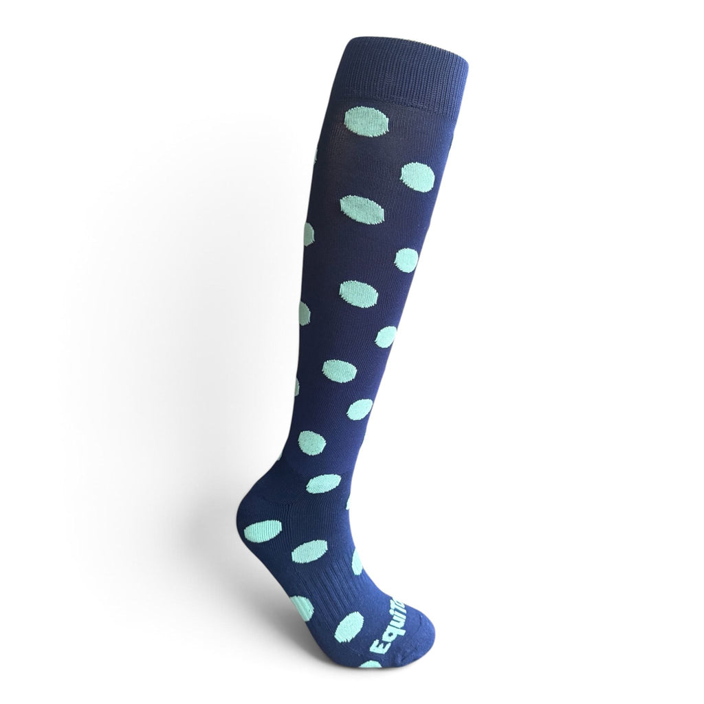 EquiToes Adults Classic Riding Sock Navy and Mint Polka dots