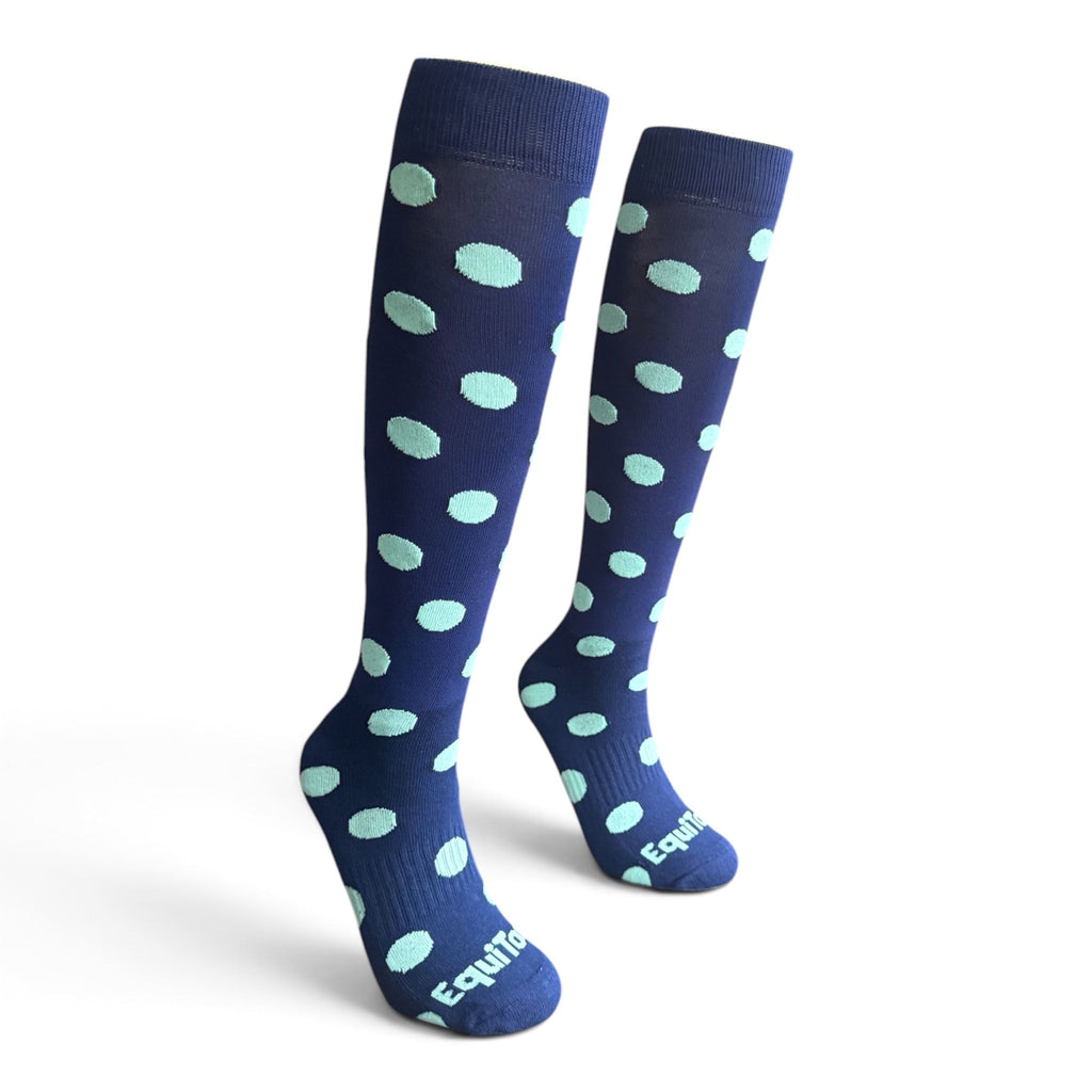 EquiToes Adults Classic Riding Sock Navy and Mint Polka dots