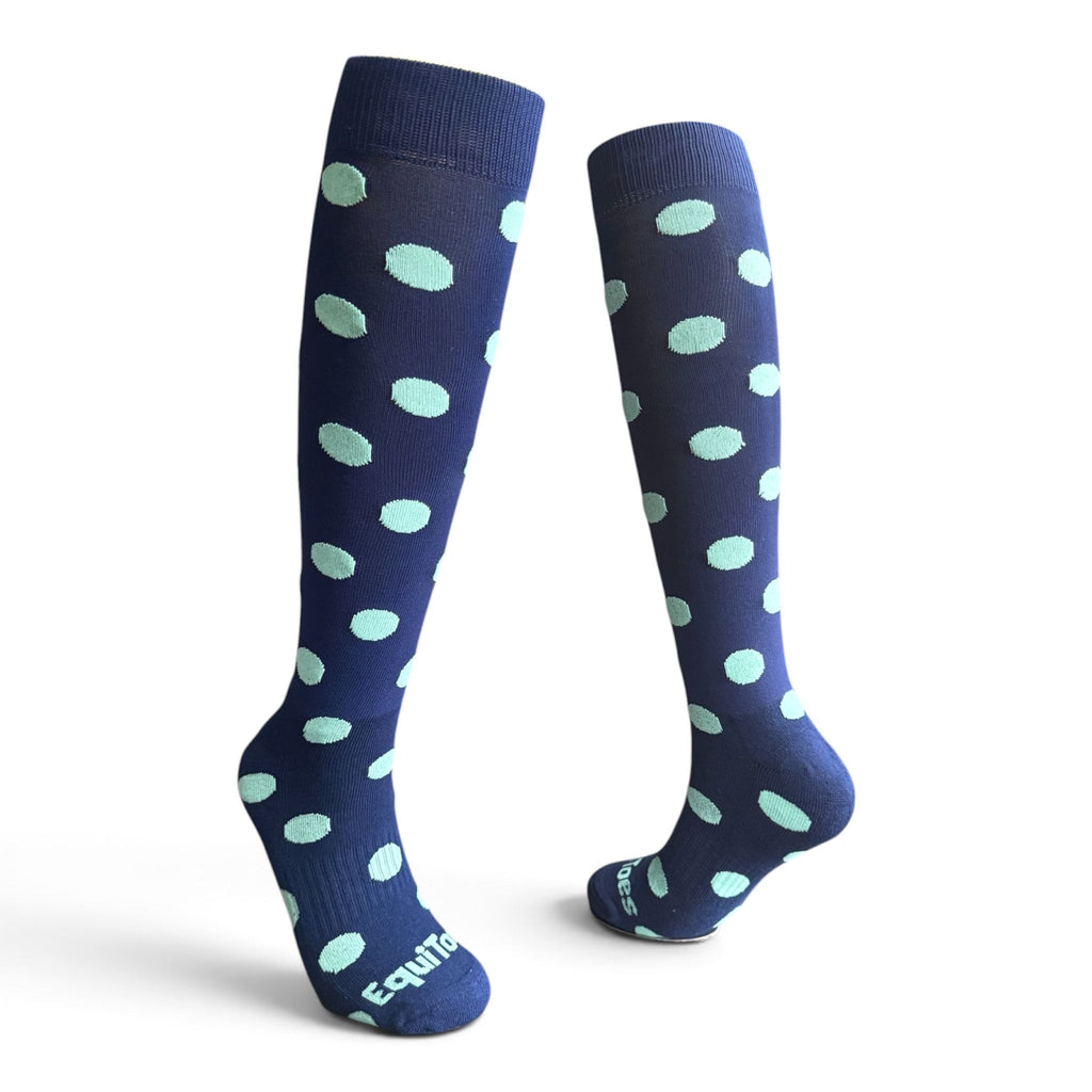 EquiToes Adults Classic Riding Sock Navy and Mint Polka dots
