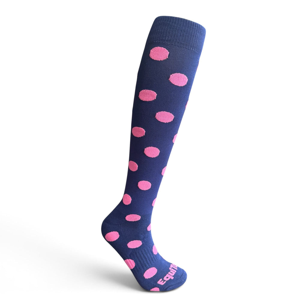 EquiToes Adults Classic Riding Sock Navy and Hot Pink Polka dots