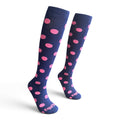 EquiToes Adults Classic Riding Sock Navy and Hot Pink Polka dots
