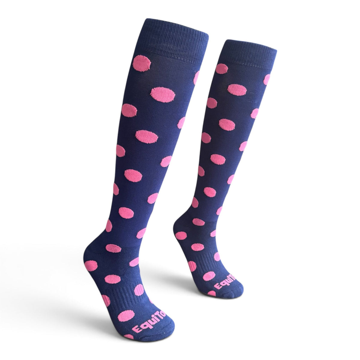 EquiToes Adults Classic Riding Sock Navy and Hot Pink Polka dots