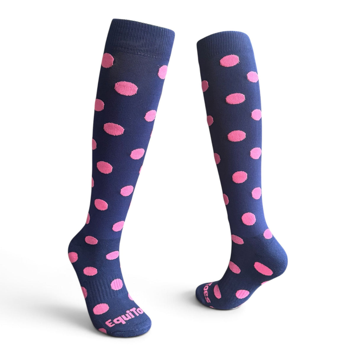 EquiToes Adults Classic Riding Sock Navy and Hot Pink Polka dots