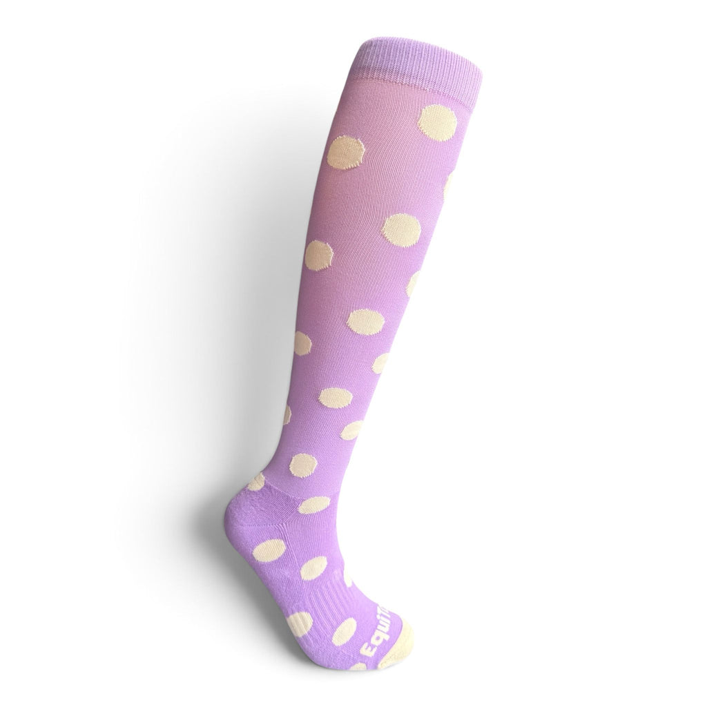 EquiToes Adults Classic Riding Sock Lavender and cream Polka dots