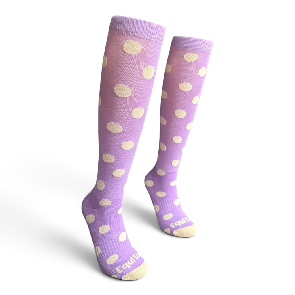 EquiToes Adults Classic Riding Sock Lavender and cream Polka dots