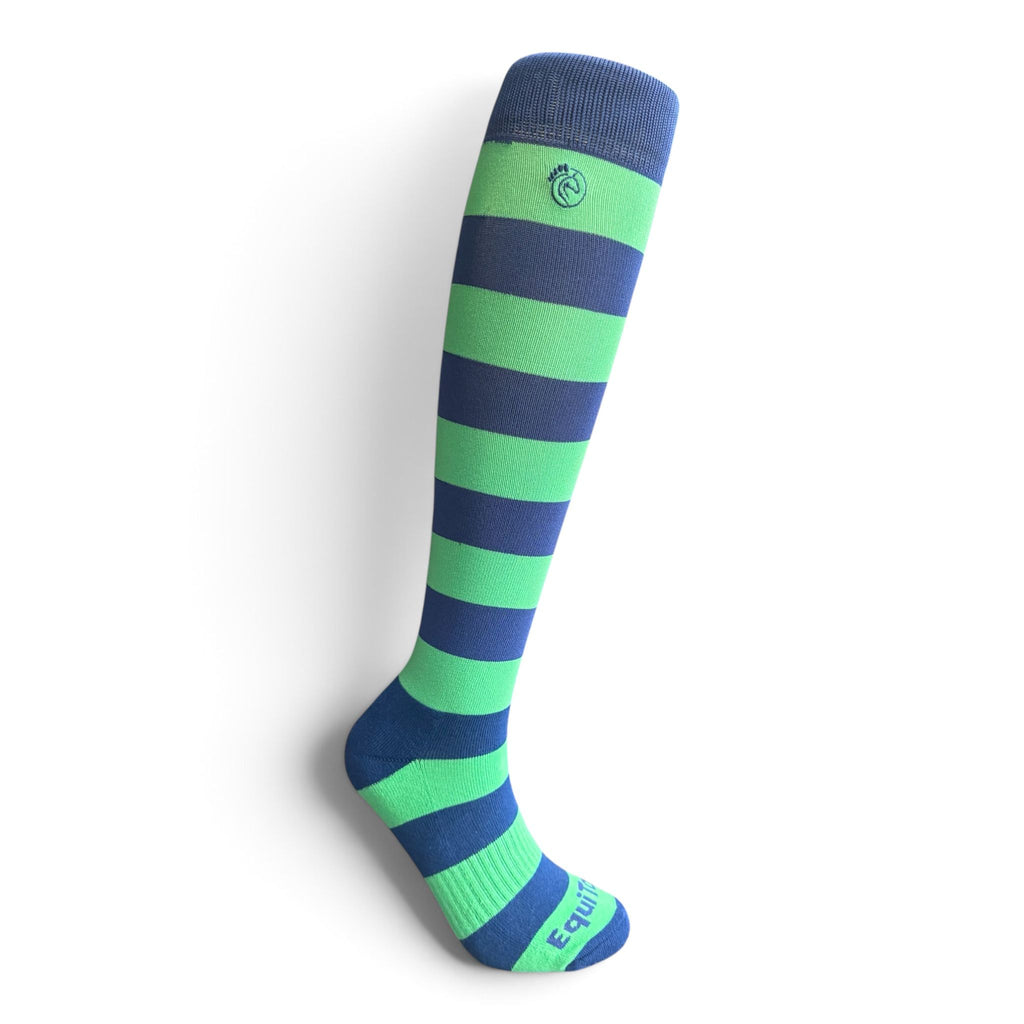 EquiToes Adults Classic Riding Sock Green and Navy Stripes
