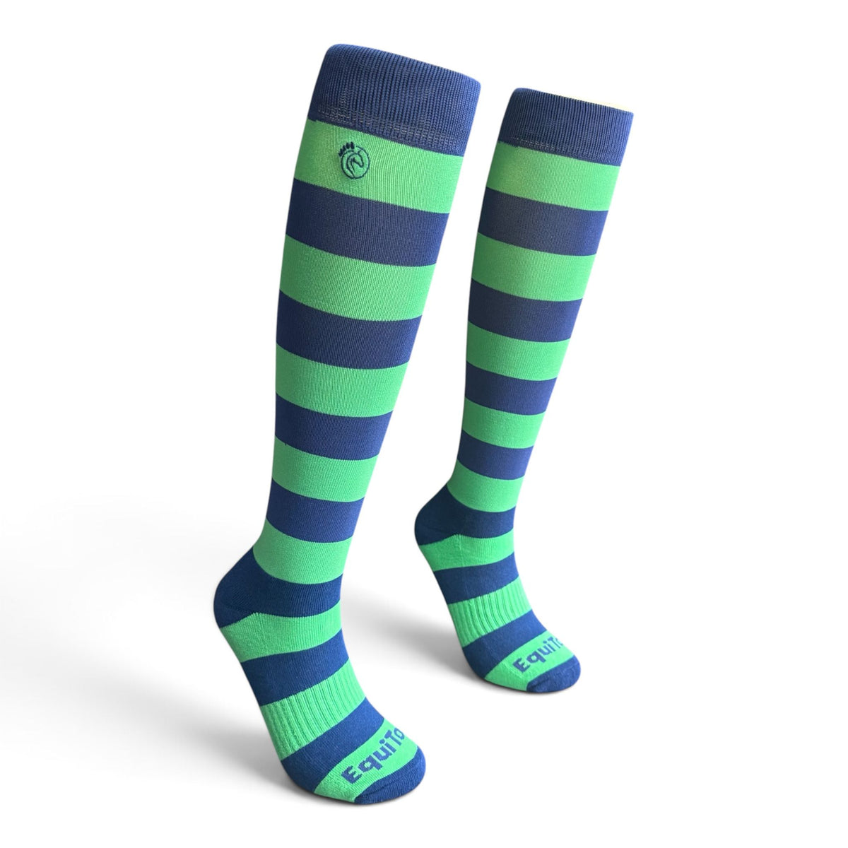 EquiToes Adults Classic Riding Sock Green and Navy Stripes