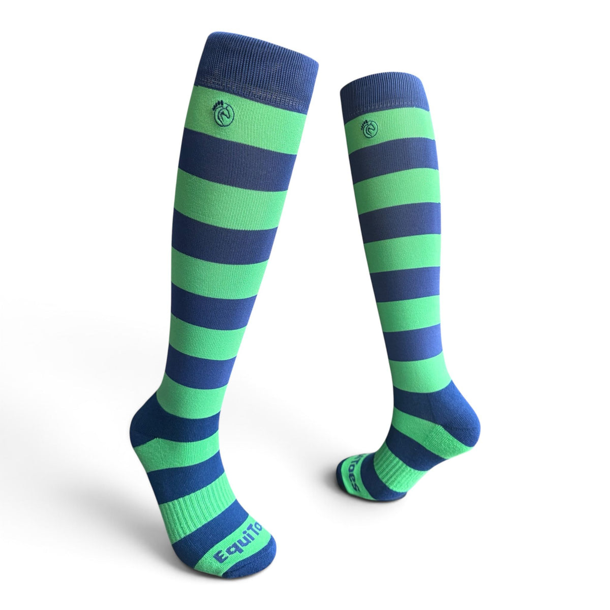 EquiToes Adults Classic Riding Sock Green and Navy Stripes