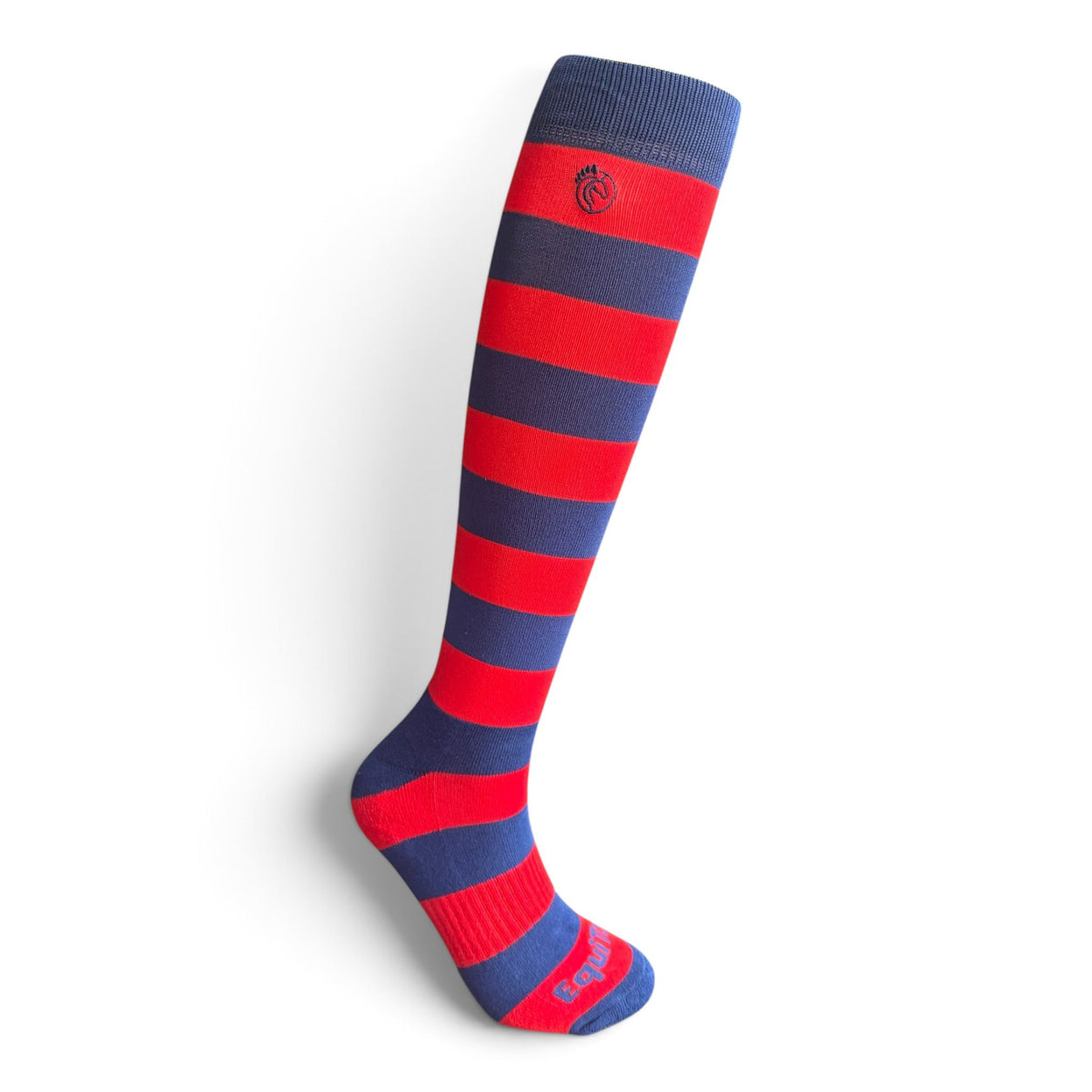 EquiToes Adults Classic Riding Sock Red and Navy Stripes