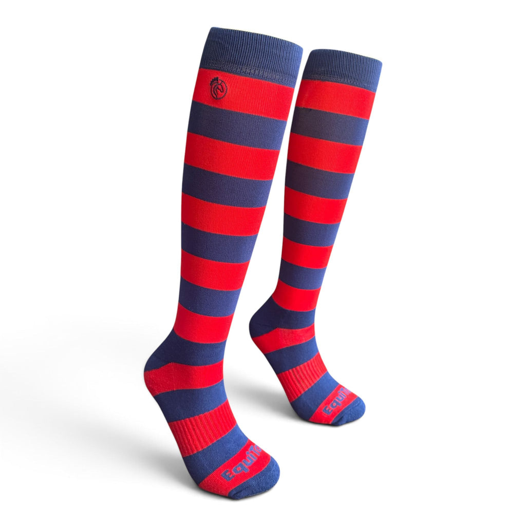 EquiToes Adults Classic Riding Sock Red and Navy Stripes