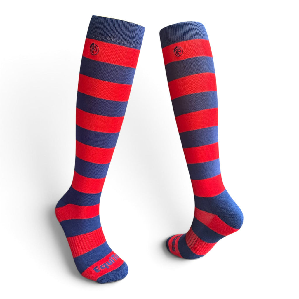 EquiToes Adults Classic Riding Sock Red and Navy Stripes