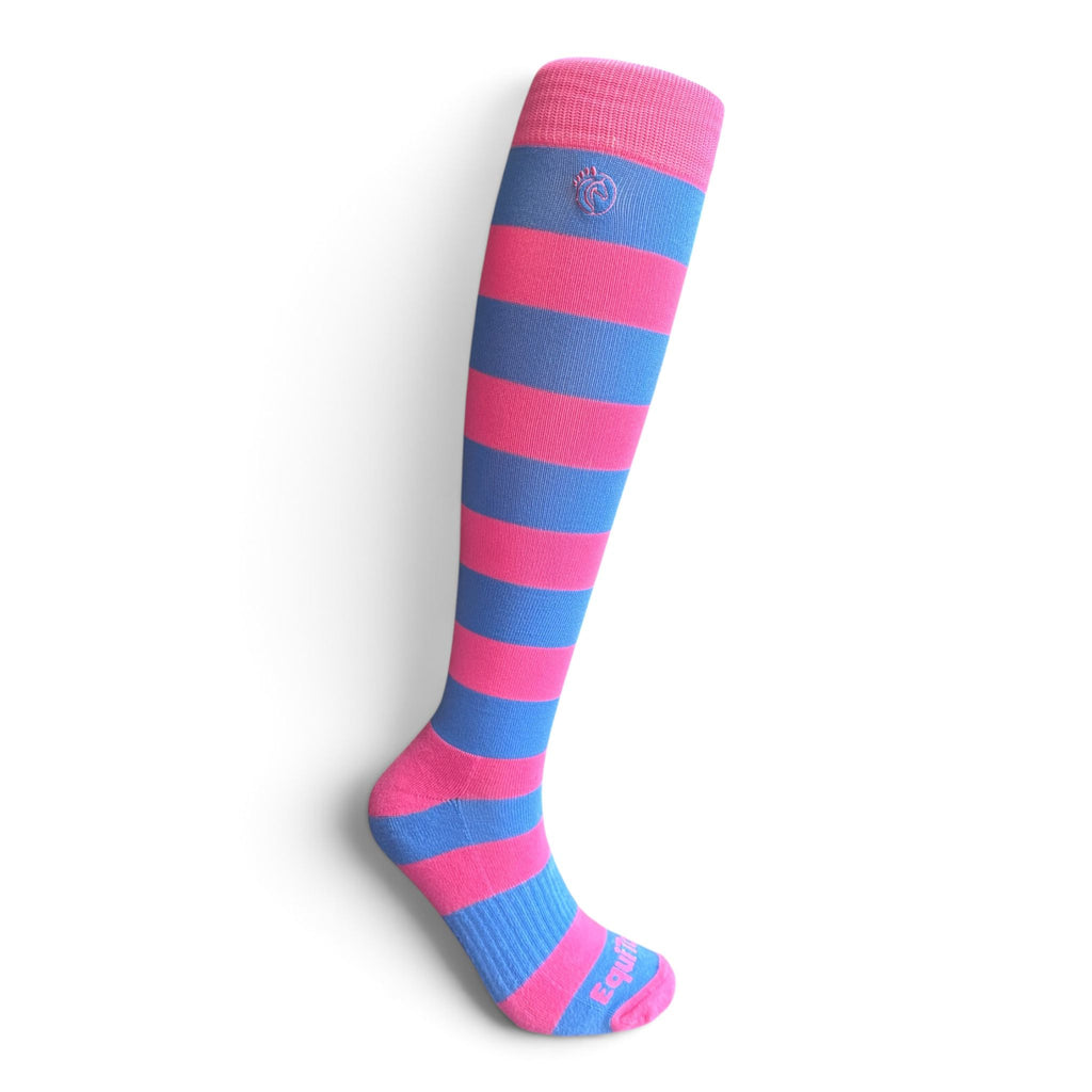 EquiToes Adults Classic Riding Sock Bubblegum Pink and Blue Stripes