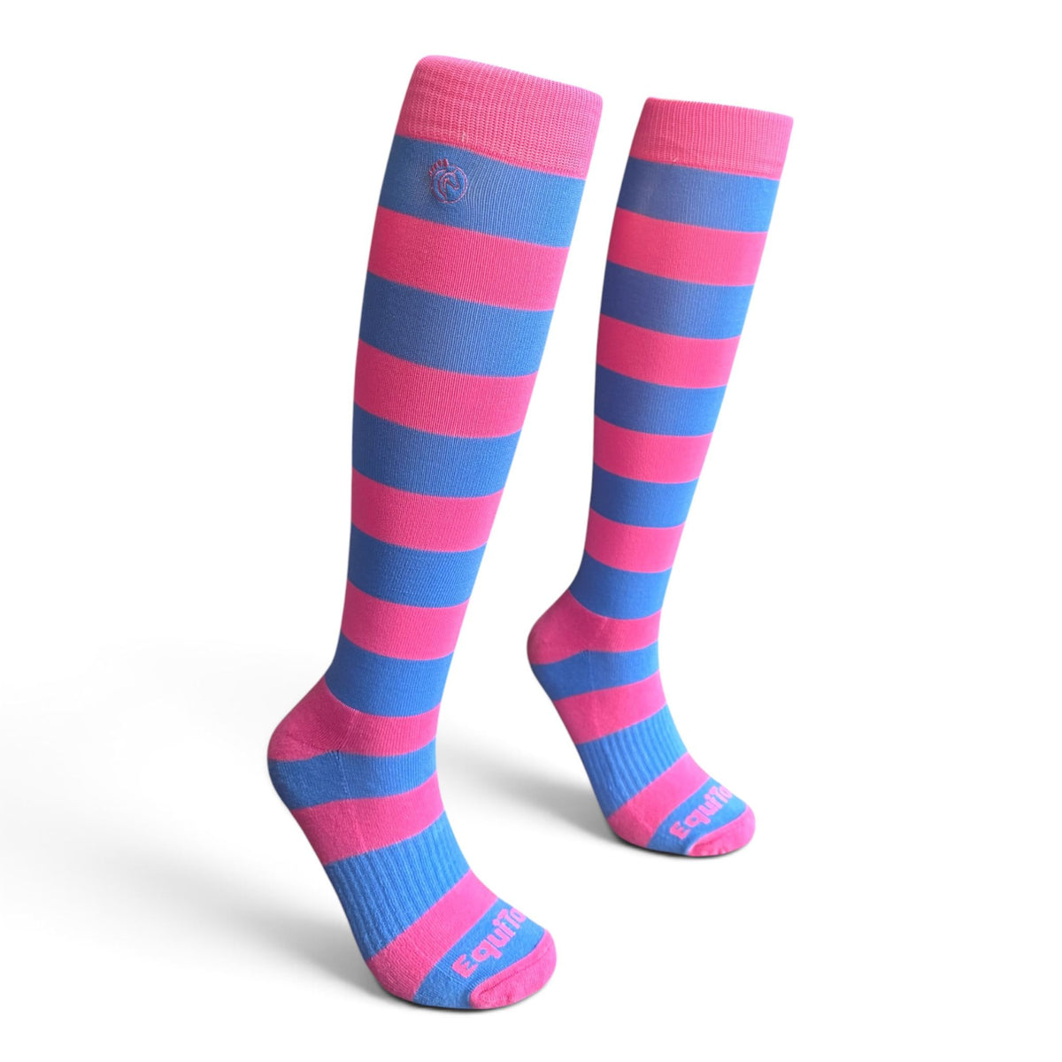 EquiToes Adults Classic Riding Sock Bubblegum Pink and Blue Stripes