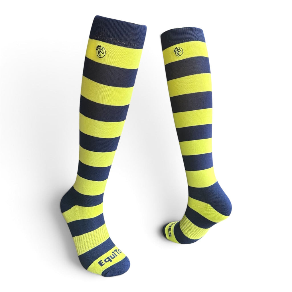 EquiToes Adults Classic Riding Sock Lime and Navy Stripes
